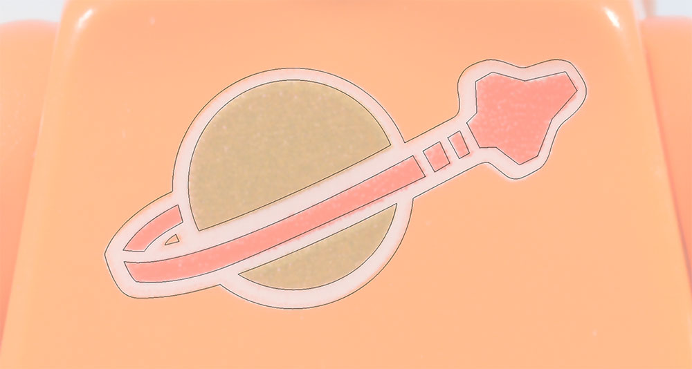 classic space logos on three different minifigure torsos