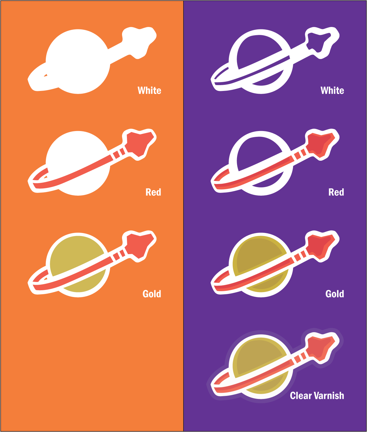 classic space logos on three different minifigure torsos