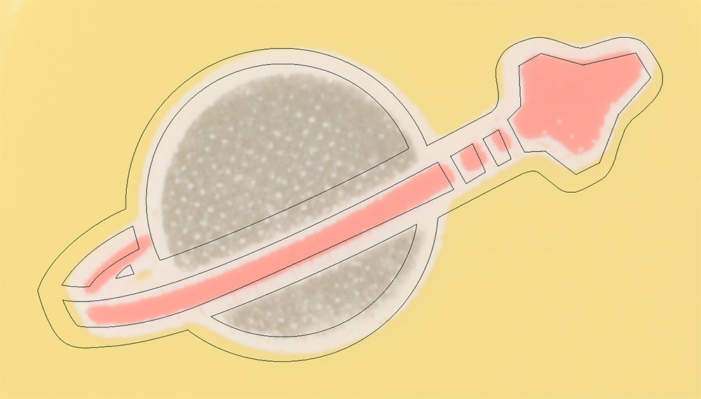 size comparison of classic space logo on orange and yellow minifigure torso