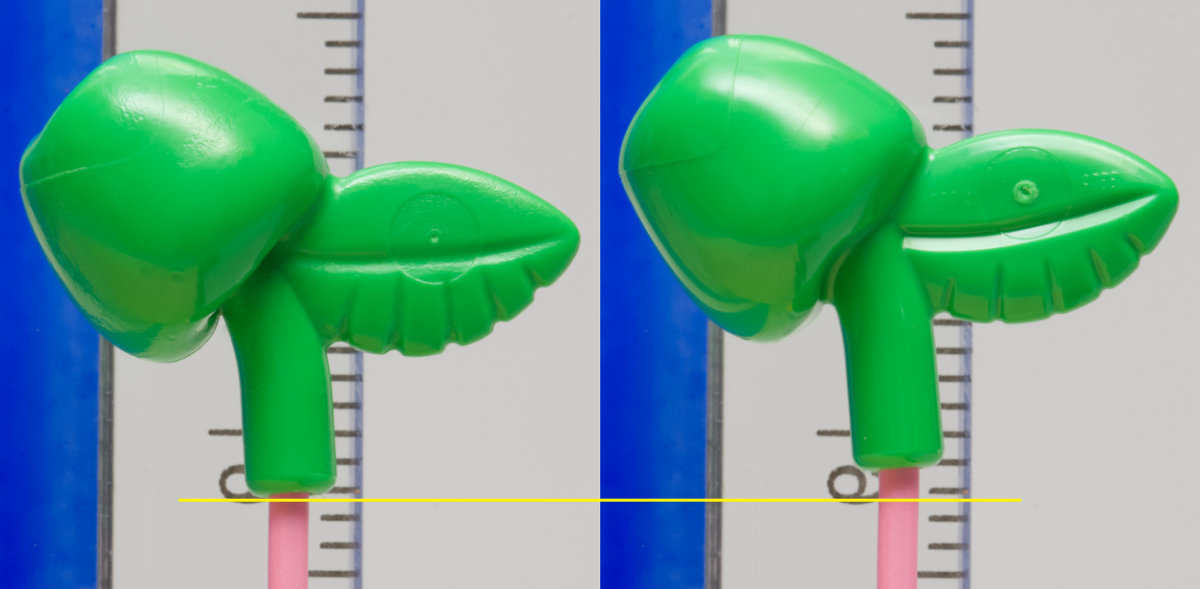 comparison image of apple hole depth
